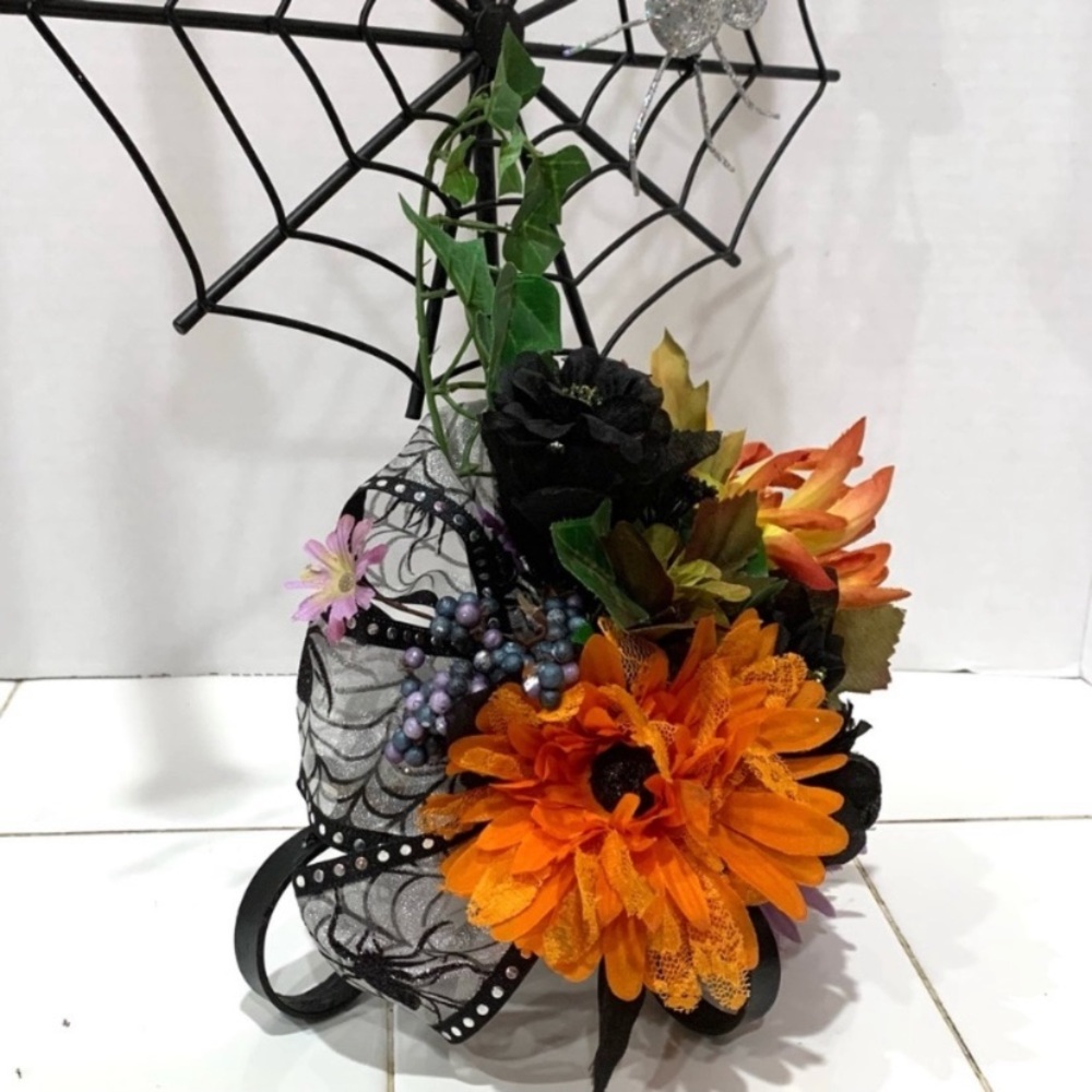 Spiderweb candelabra with added fall floral and orange candles - Picture 5 of 7